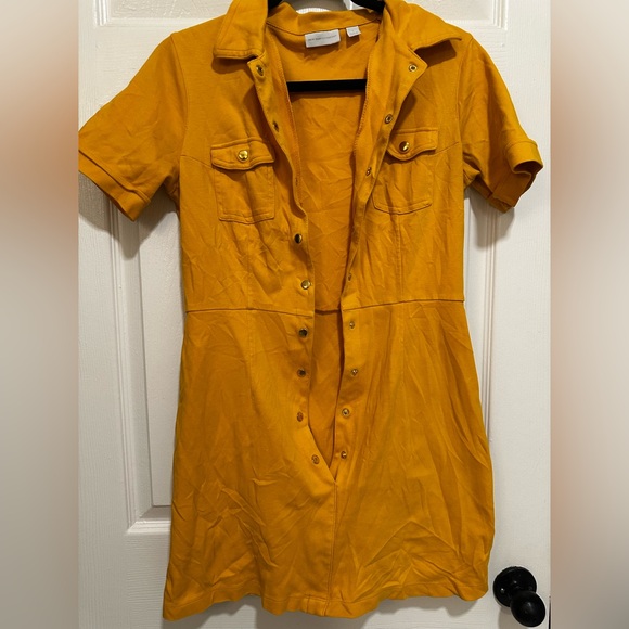 New York & Company Dresses & Skirts - New York & Company Mini Yellow Button Up Shirt Dress in Women’s Small